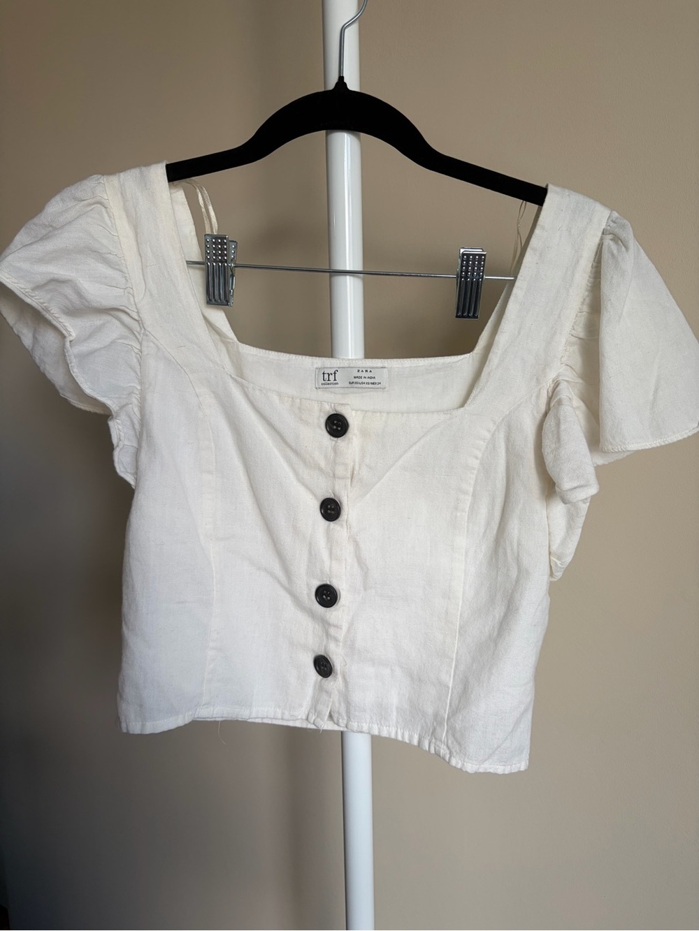 Zara TRF White Button-Front Square Neck Crop Top size XS